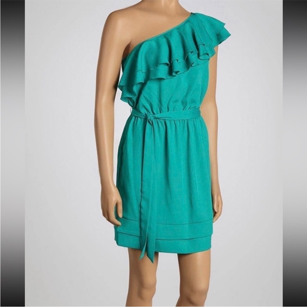 Simple Teal One-Shoulder Dress with Ruffle